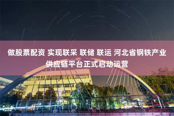 做股票配资 实现联采 联储 联运 河北省钢铁产业供应链平台正式启动运营